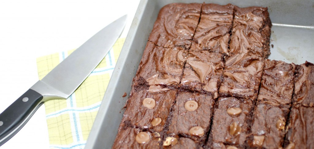 Nutella-swirled brownies and peanut butter cup brownies